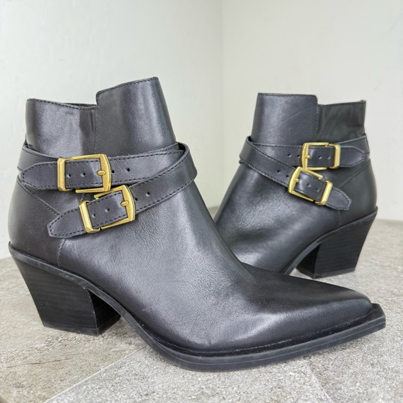NEW Dolce Vita Ramone Black Leather Buckle Bootie Size 7 - Picture 1 of 8